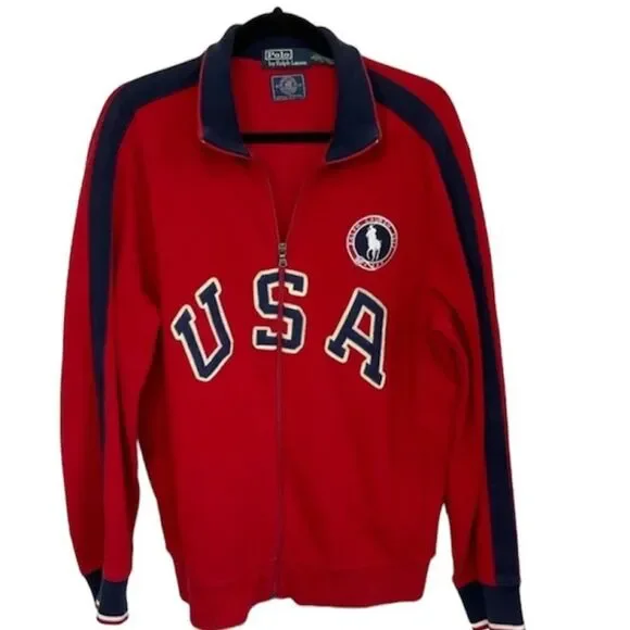 Polo by Ralph Lauren 2012 USA Olympic Team Full Zip Red Sweater Men's Size Large - Picture 1 of 15